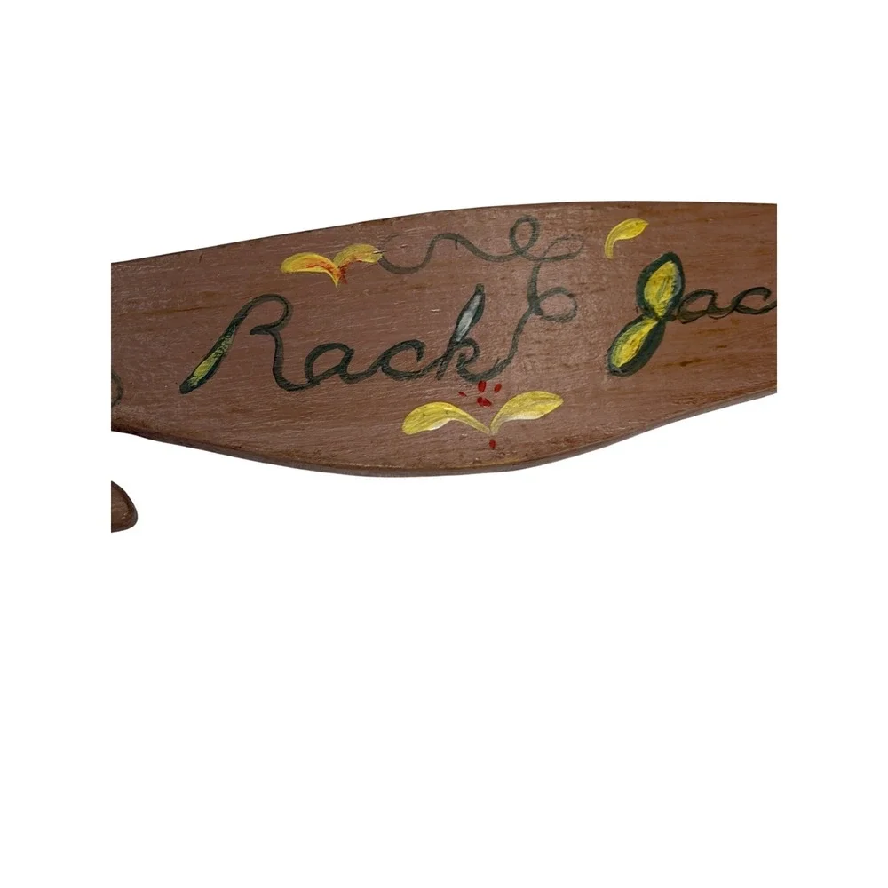 Vintage Hand Painted Oven Rack Jack Wooden Rack Pull Signed Folk Art 1980